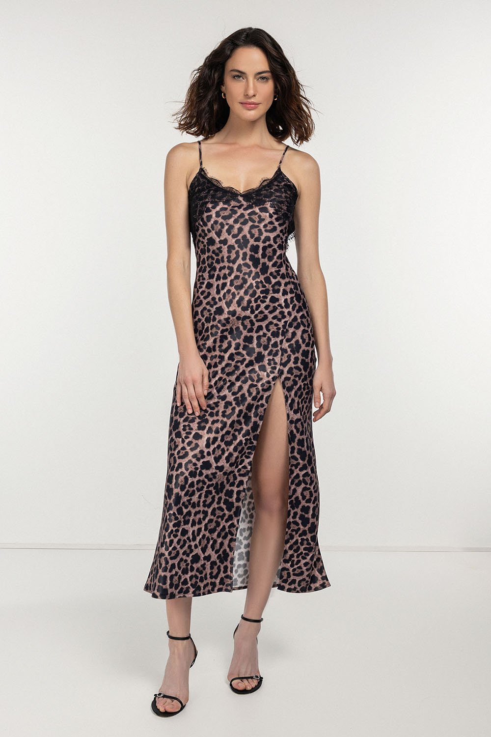 Boneqa Barcelona-Dantel Detaylı Leopar Elbise-Elbise-1-fleurdirect.live