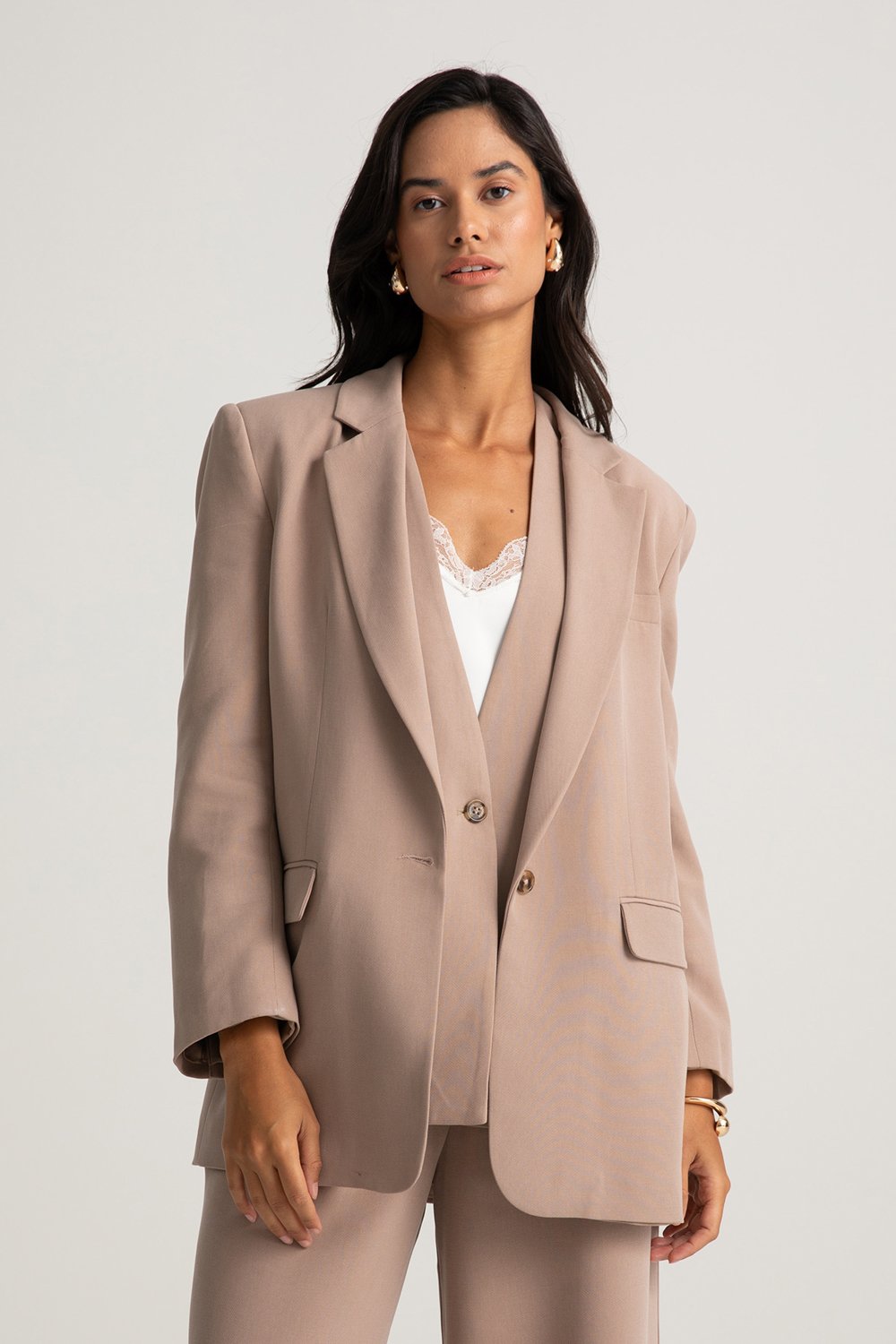 Boneqa Barcelona-Tek Düğmeli Vizon Blazer Ceket-Ceket-1-fleurdirect.live