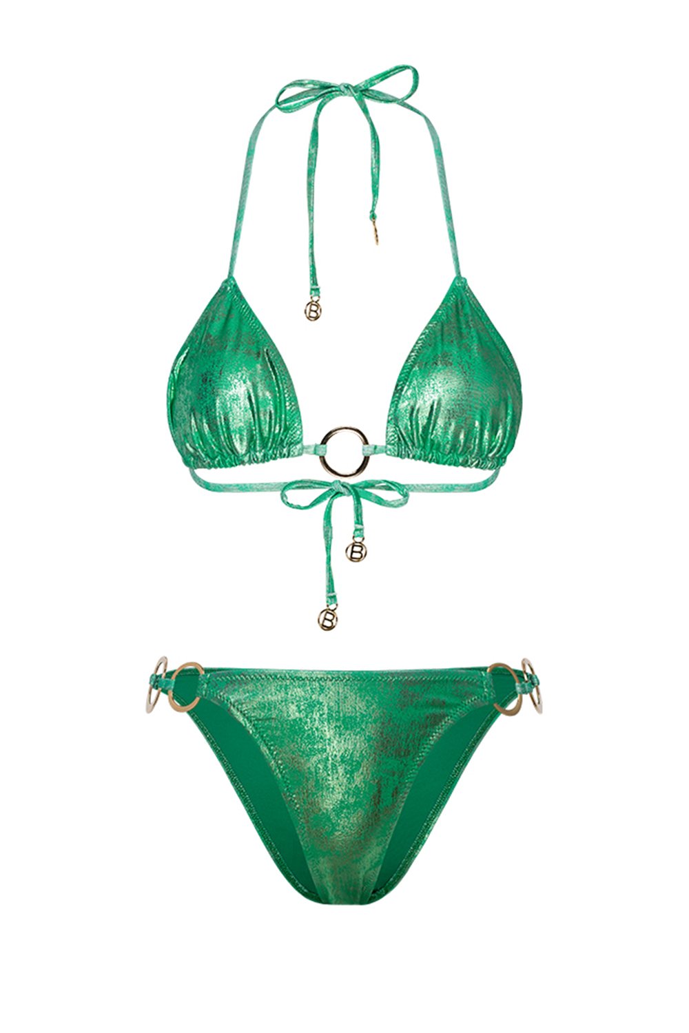 Bonesta-Bardenas Shiny Shiny Emerald Green Aksesuarlı Üçgen Bikini Takımı-Bikini & Mayo-4-fleurdirect.live