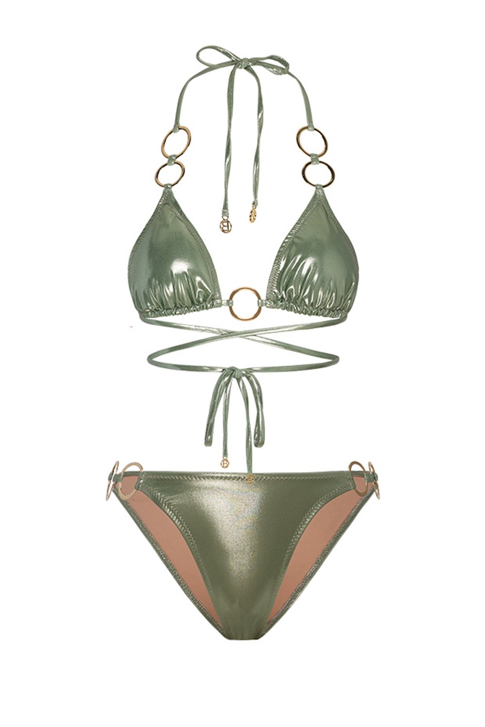 Bonesta-Escalante Shiny Tea Green Halka Aksesuarlı Üçgen Bikini Takımı-Bikini & Mayo-4-fleurdirect.live
