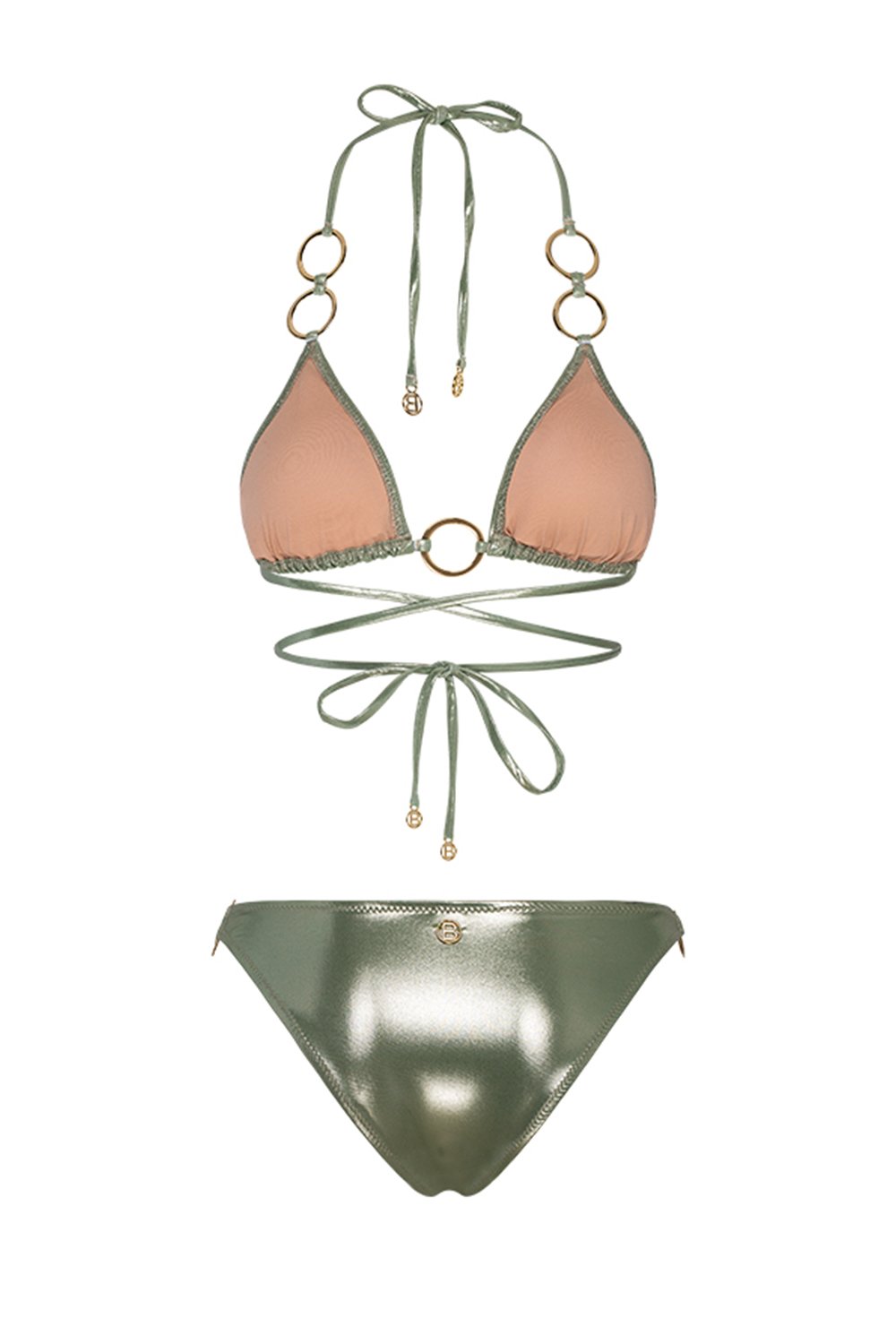 Bonesta-Escalante Shiny Tea Green Halka Aksesuarlı Üçgen Bikini Takımı-Bikini & Mayo-5-fleurdirect.live