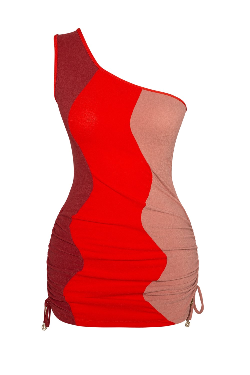 Bonesta-Meska Beige, Scarlet Red And Burgundy Terry Tek Omuz-Elbise-5-fleurdirect.live
