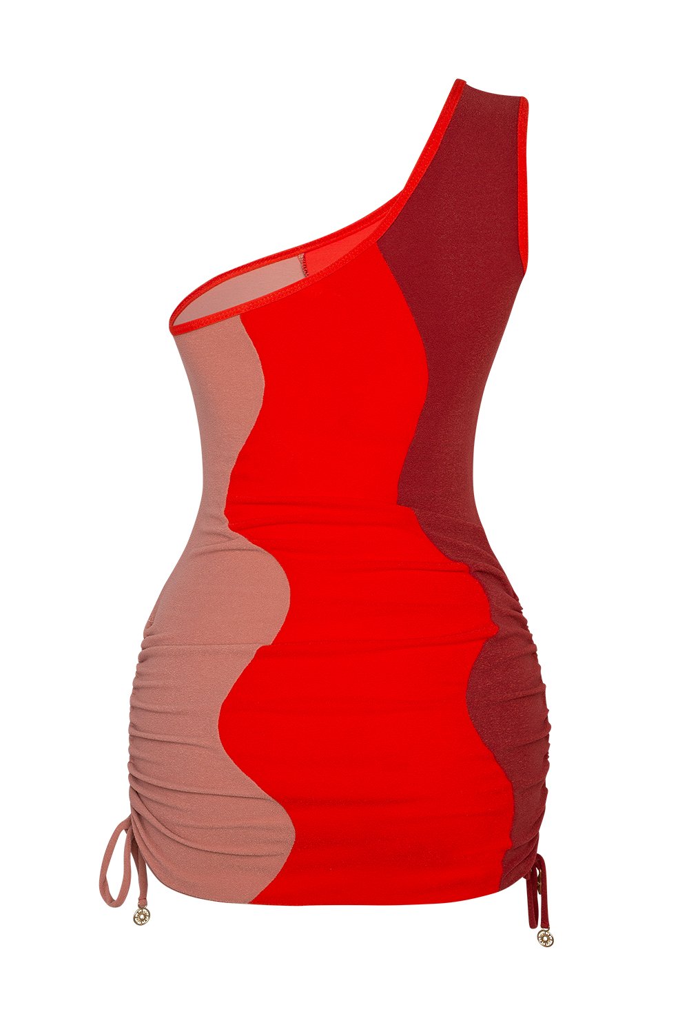 Bonesta-Meska Beige, Scarlet Red And Burgundy Terry Tek Omuz-Elbise-6-fleurdirect.live
