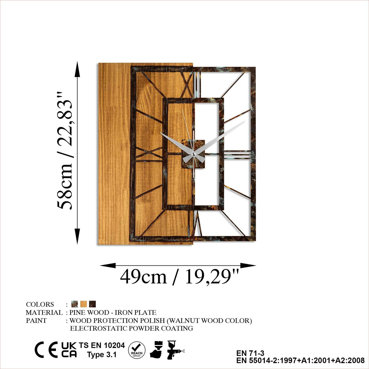 Mas-037-A Dekoratif Ahşap Metal Duvar Saati