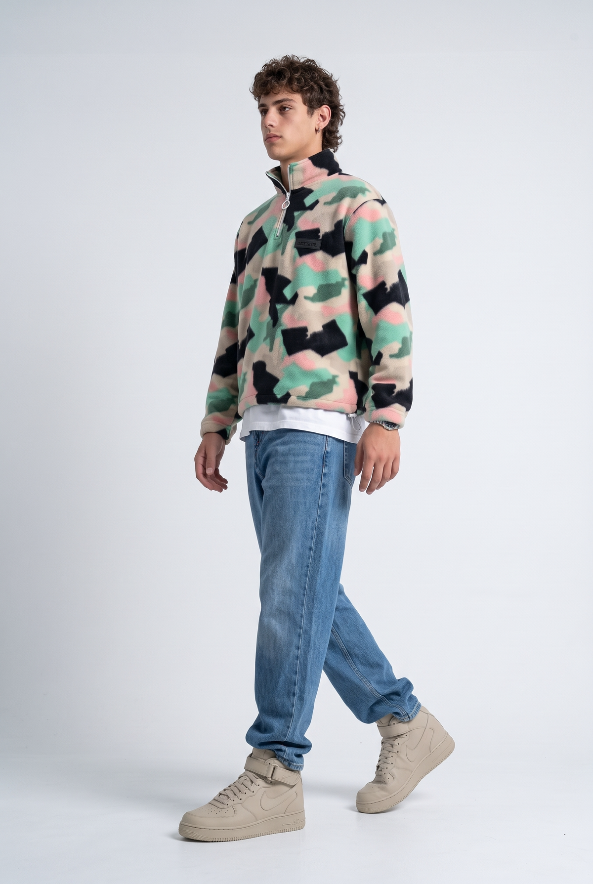 Fermuarlı Beli Büzgülü Oversize Polar Sweatshirt