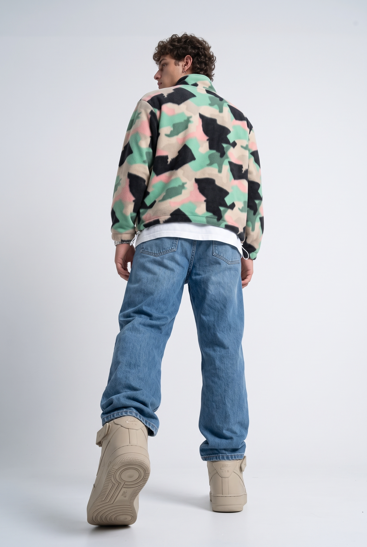 Fermuarlı Beli Büzgülü Oversize Polar Sweatshirt