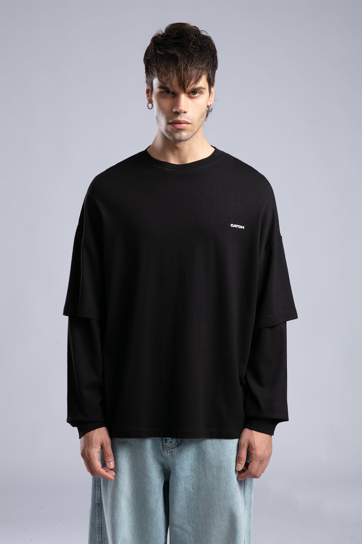 Catch-Minimal Logo Detaylı Basic İnce Sweatshirt-Sweatshirts & Hoodies-4-fleurdirect.live