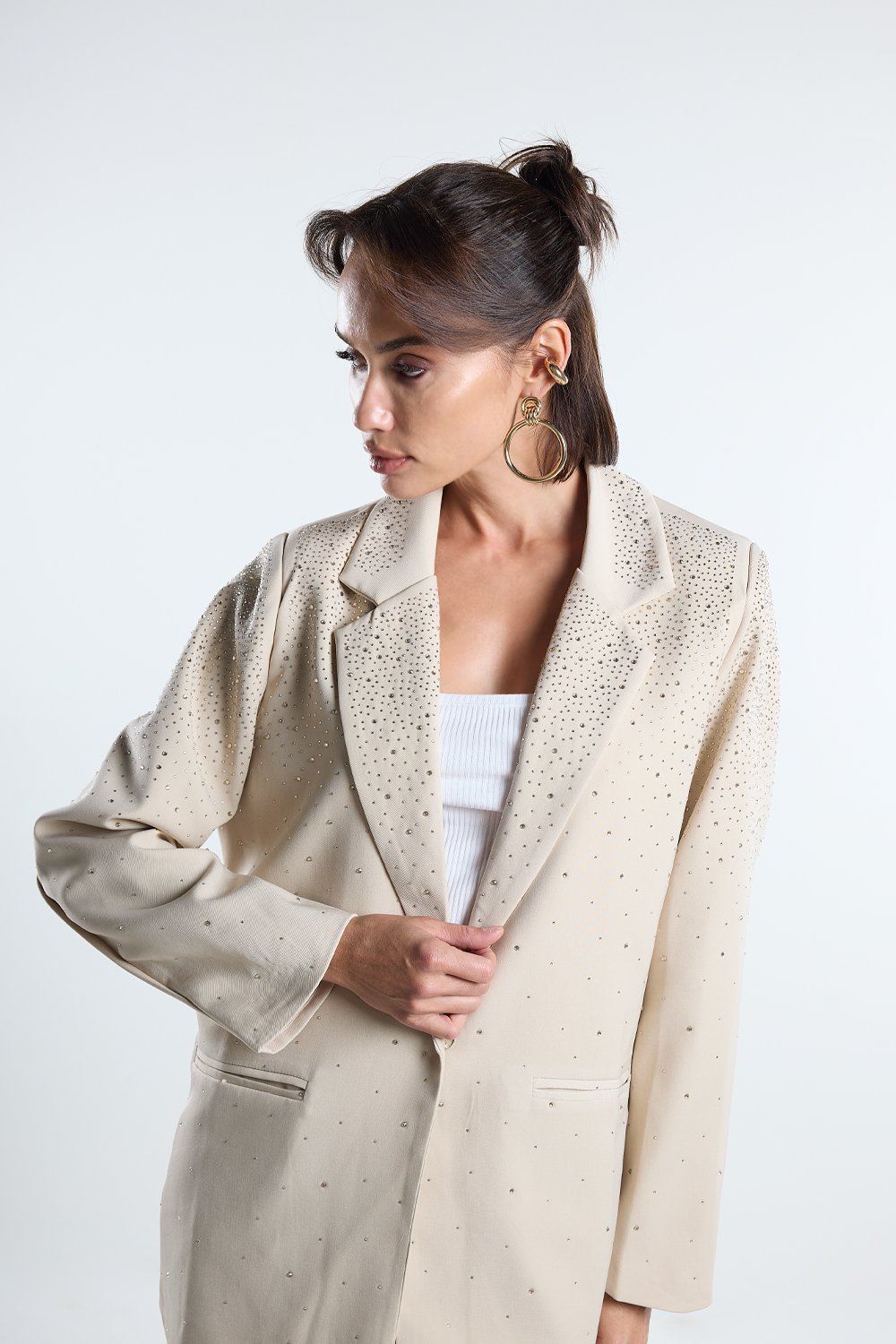 Christina's Storm-Shiny Beige Blazer-Ceket-1-fleurdirect.live