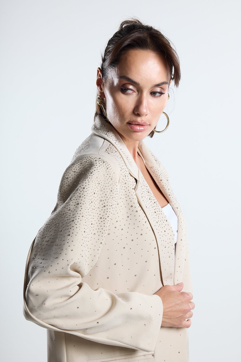 Christina's Storm-Shiny Beige Blazer-Ceket-3-fleurdirect.live