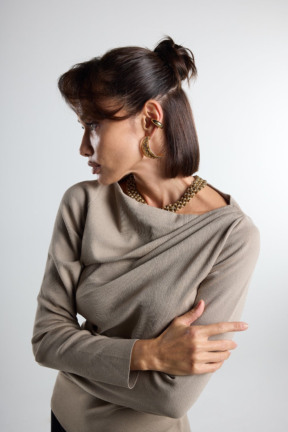 Christina's Storm-Taupe Draped Light Weight Top-T-Shirts-3-fleurdirect.live