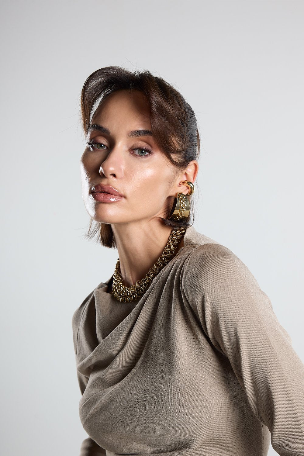 Christina's Storm-Taupe Draped Light Weight Top-T-Shirts-4-fleurdirect.live