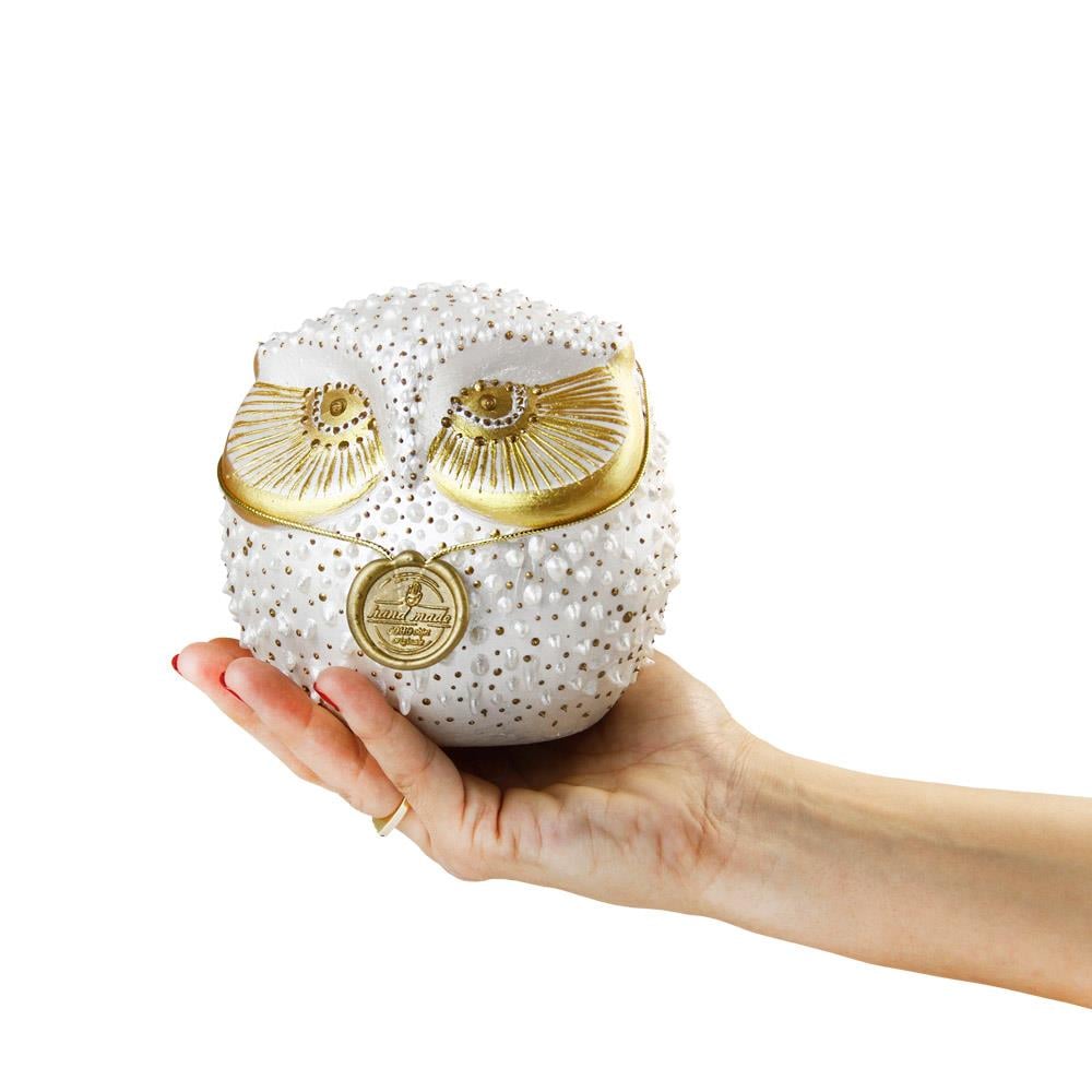 Coho Objet-Coho Art Tılsımlı Baykuş El Yapımı Sanatsal Dekoratif Obje Pearl White-Biblo-6-fleurdirect.live