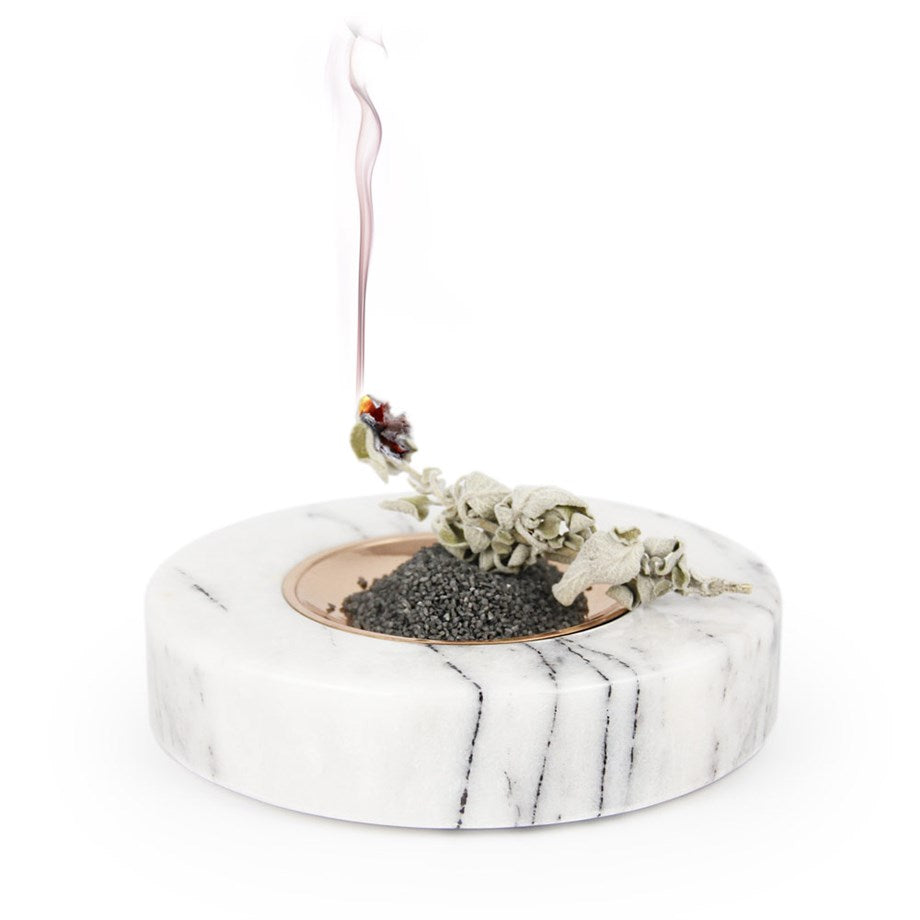 Coho Objet-Crystal Circle Bakır Kaseli Mermer Tütsü Tabağı-Tütsülük-2-fleurdirect.live