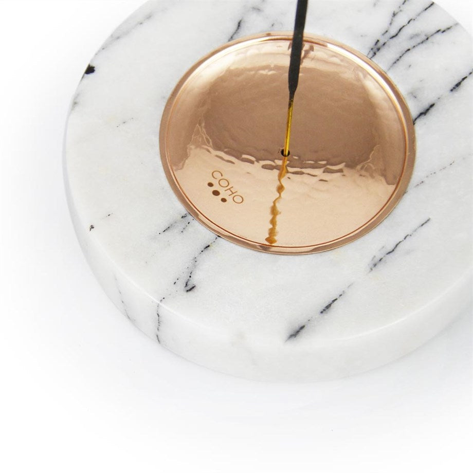 Coho Objet-Crystal Circle Bakır Kaseli Mermer Tütsü Tabağı-Tütsülük-3-fleurdirect.live
