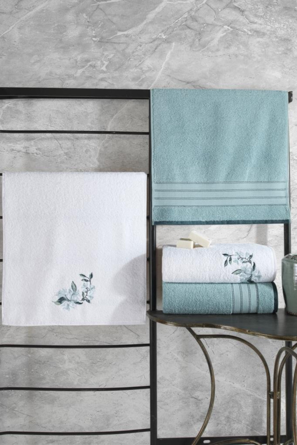 Cotton Box-%100 Pamuk Hamam Havlu Seti Colorful Mint Beyaz-Havlu Seti-1-fleurdirect.live
