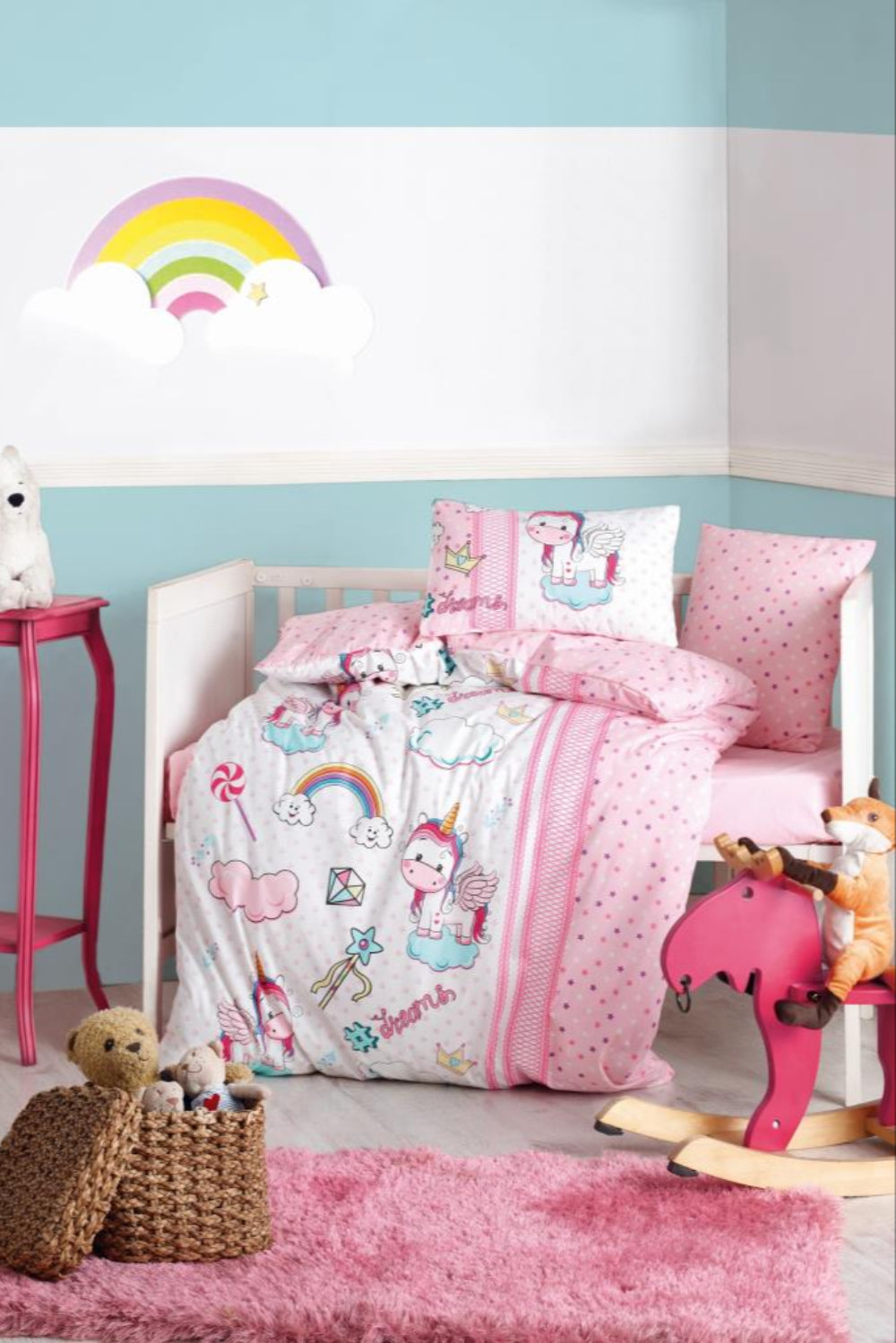 Cotton Box-Cotton Box Bebek Nevresim Takımı Unicorn Pembe-Bebek Nevresim Takımı-1-fleurdirect.live
