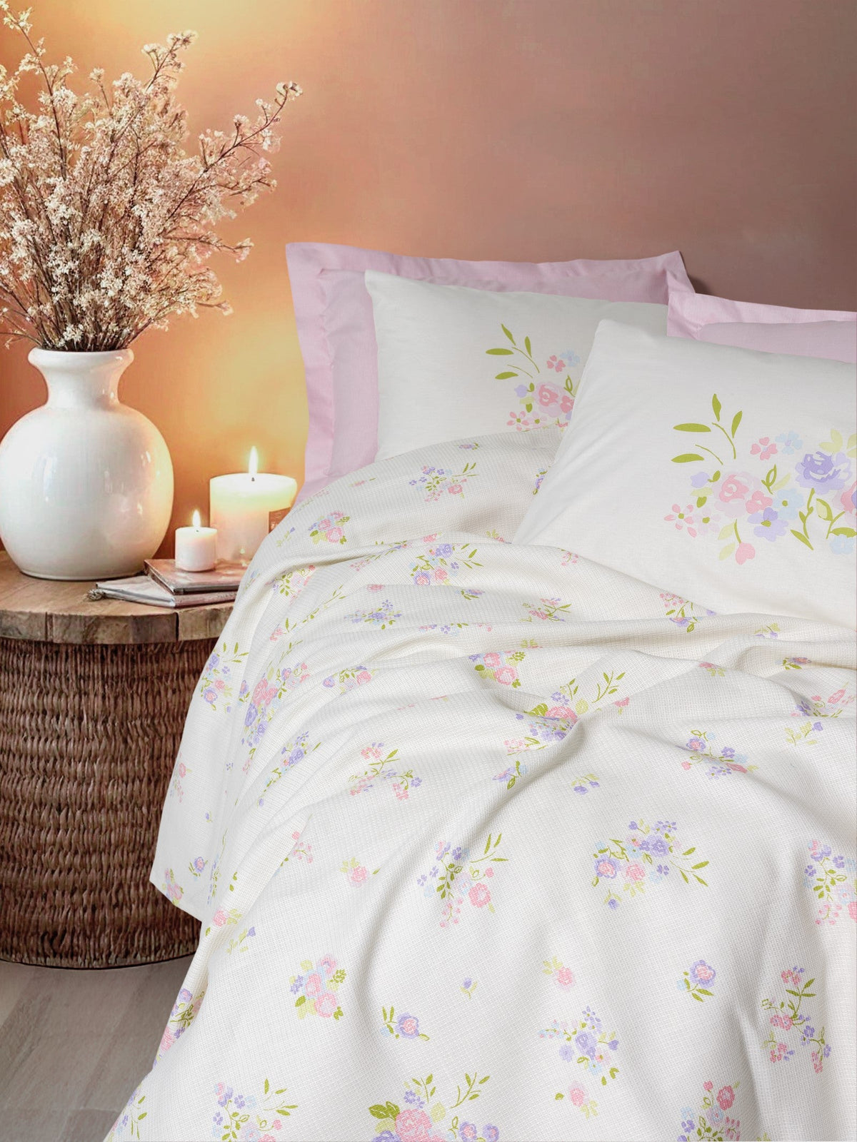 Cotton Box-Cotton Box Estiva Tek Kişilik Pike Takımı Petal Pembe-Pikeli Nevresim Takımı-2-fleurdirect.live