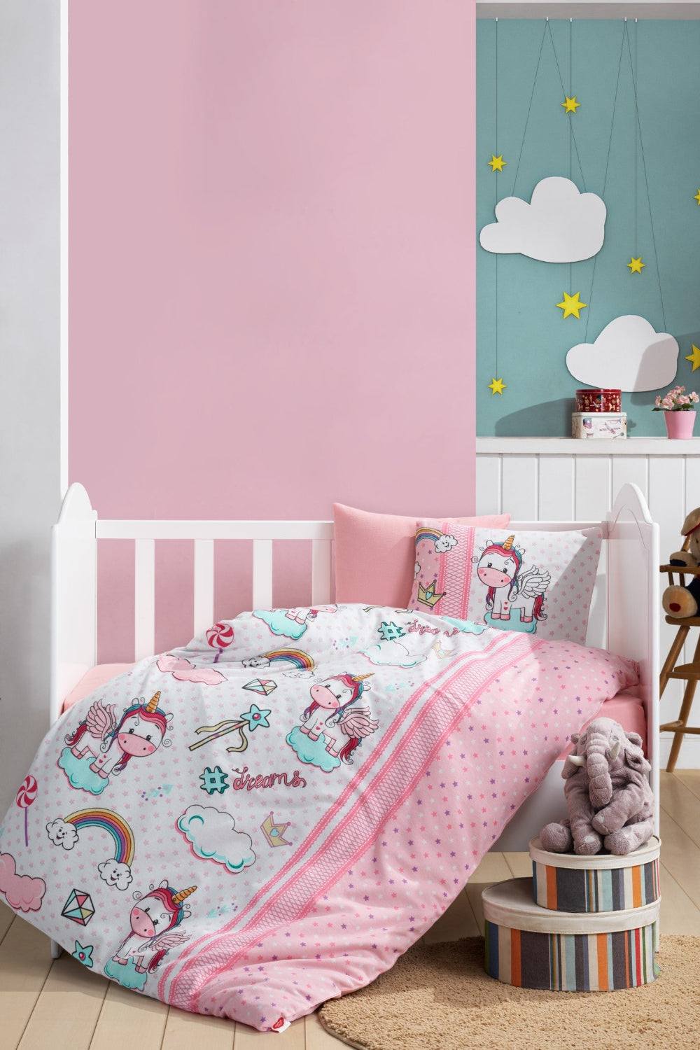 Cotton Box-Cotton Box Flanel Bebek Nevresim Takımı Unicorn Pembe-Bebek Nevresim Takımı-1-fleurdirect.live