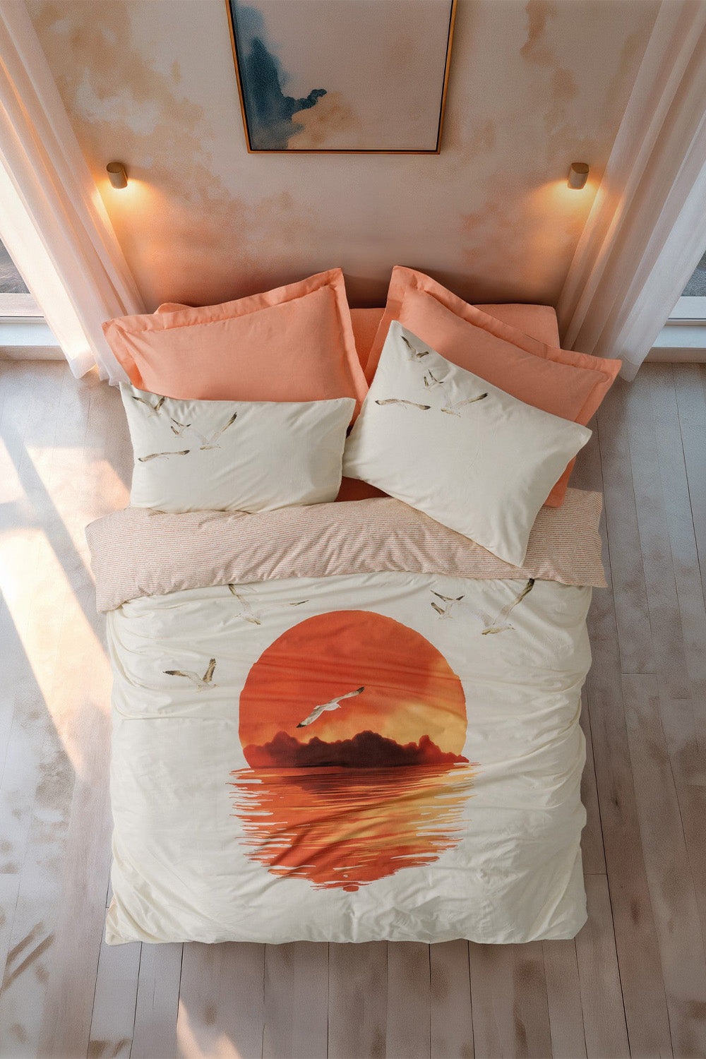 Cotton Box-Maritime Çift Kişilik Nevresim Takımı Sunset Somon-Nevresim Takımı-1-fleurdirect.live