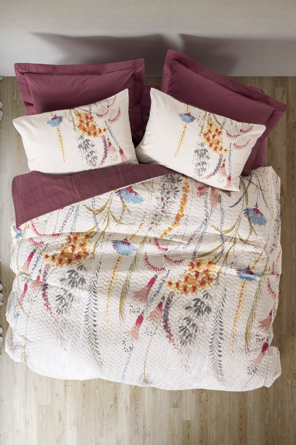 Cotton Box-Tek Kişilik Complete Set Flos Bordo-Nevresim Takımı-1-fleurdirect.live