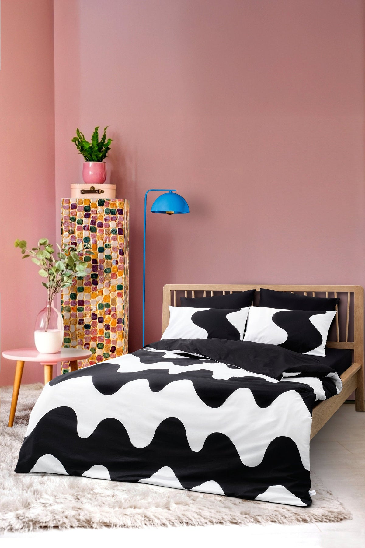 Cozy Home Mono Çift Kişilik Lastikli Çarşaflı Nevresim Takımı Flow Siyah