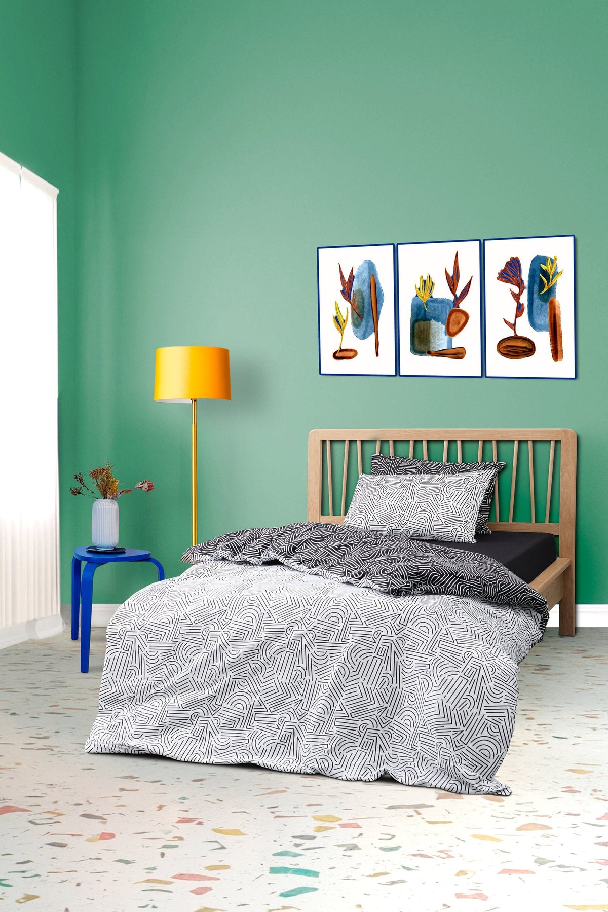 Cozy Home Mono Tek Kişilik Lastikli Çarşaflı Nevresim Takımı Maze Siyah