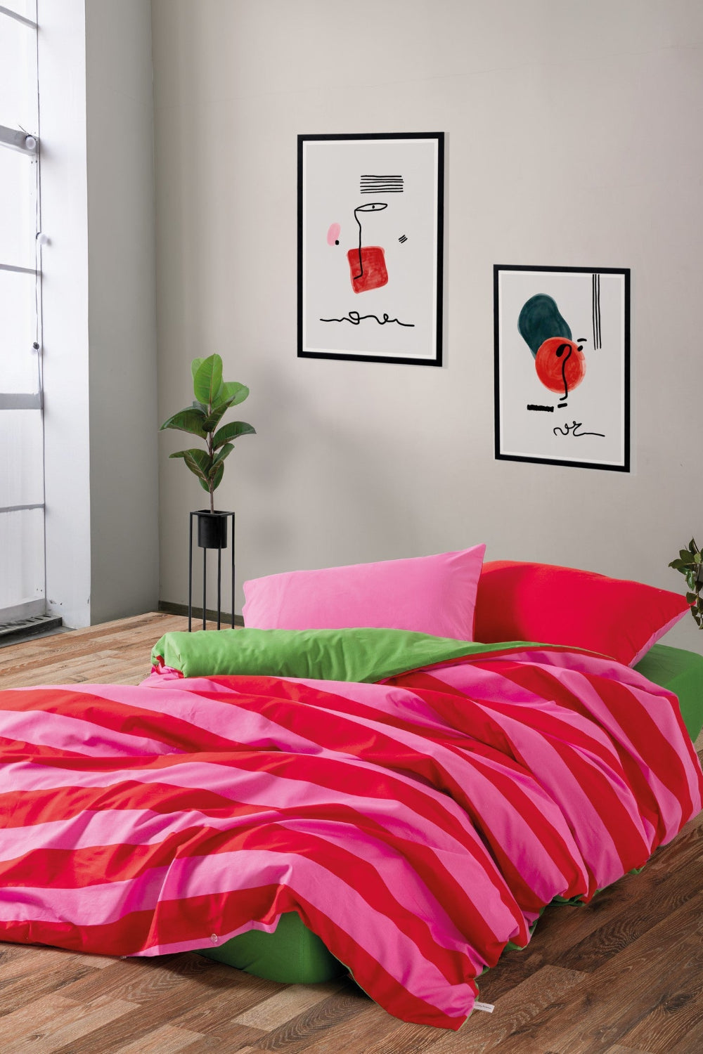 Cozy Home-Cozy Home Popping Colors Tek Kişilik Lastikli çarşaflı Nevresim Takımı Cherie Yeşil-Tek Kişilik Nevresim Takımı-1-fleurdirect.live