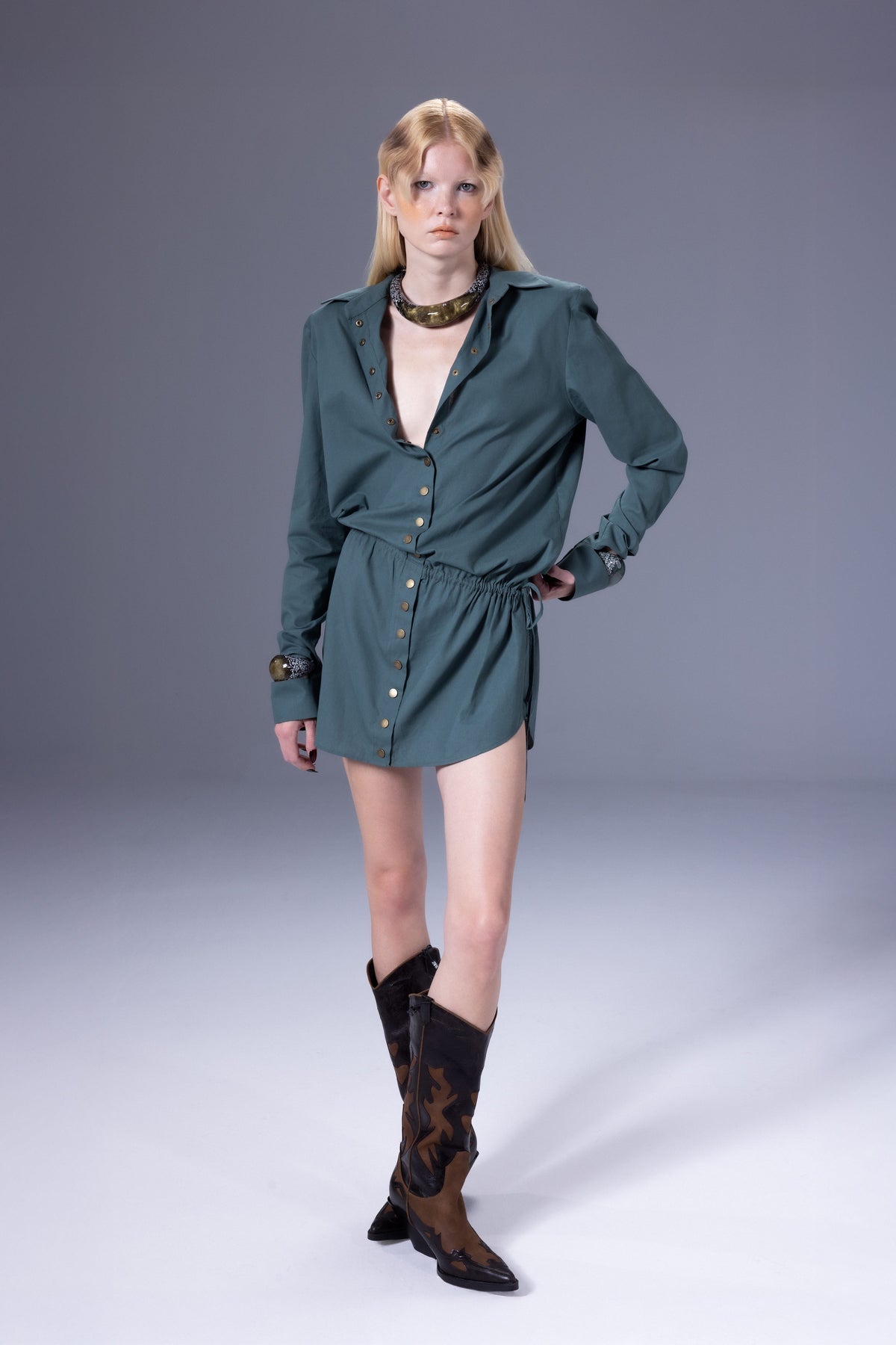 Death Is Easy-Mint Green Shirt Dress-Elbise-2-fleurdirect.live