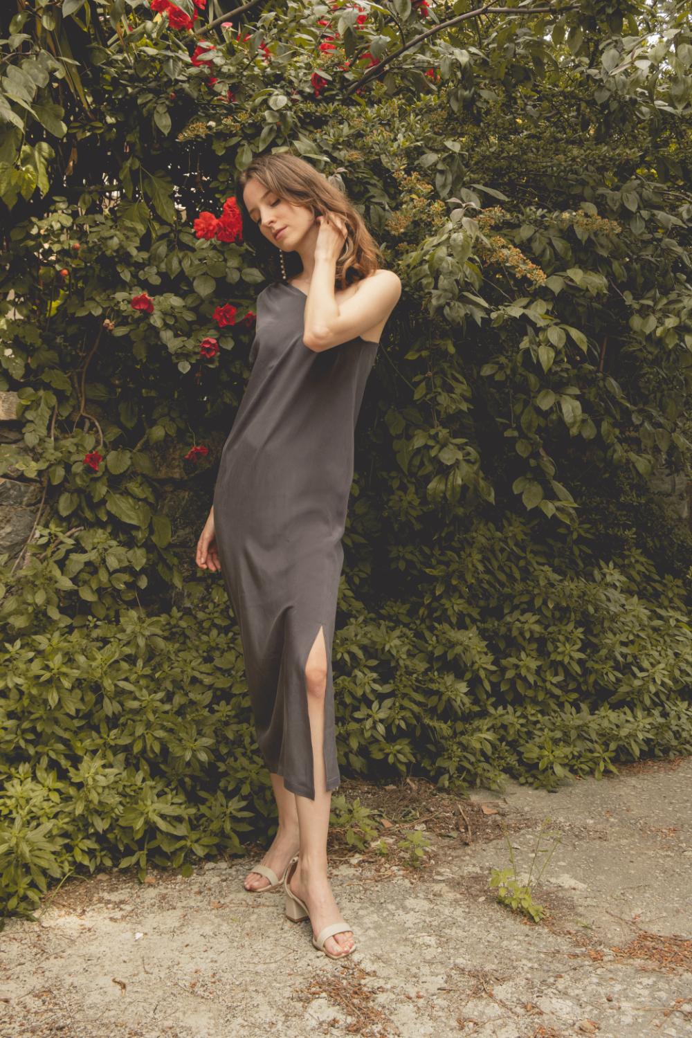 Delicate-Gri İpek Elbise-Elbise-6-fleurdirect.live