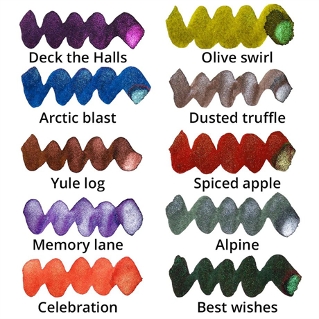Diamine-Diamine Inkvent Green Edition Shimmer Collection şişe Mürekkep 50ml Yule Log-Mürekkep-5-fleurdirect.live