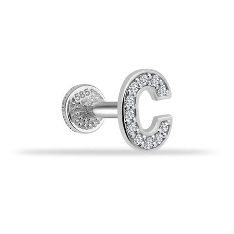 Dianora Piercing-14 Ayar Altın Taşlı Düz C Harfi Tragus Piercing-Tragus Piercing-3-fleurdirect.live