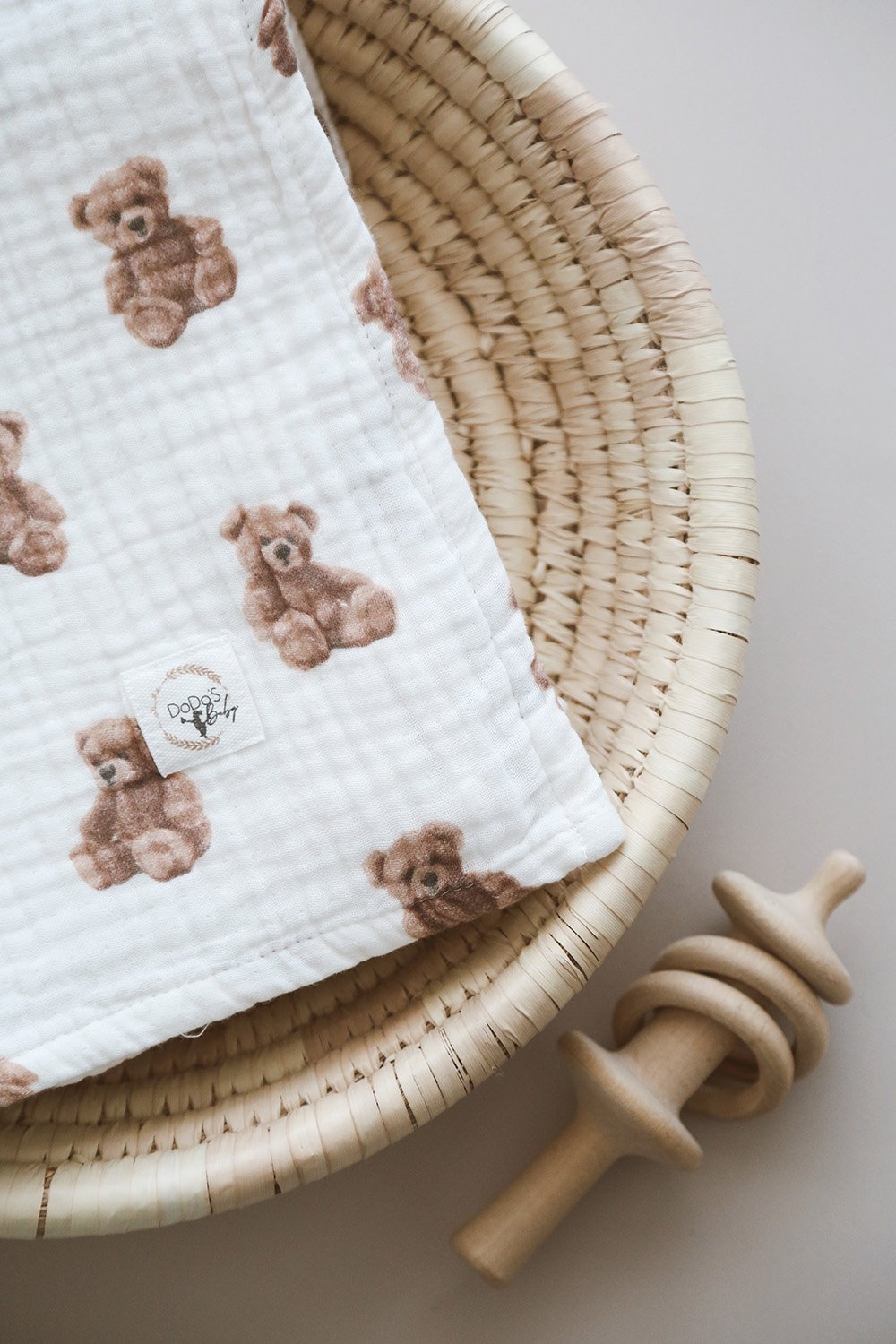 DoDo'S Baby-Çi̇ft Katli Ayicik Teddy Desen Organi̇k Müsli̇n Örtü-Yatak Örtüsü-4-fleurdirect.live