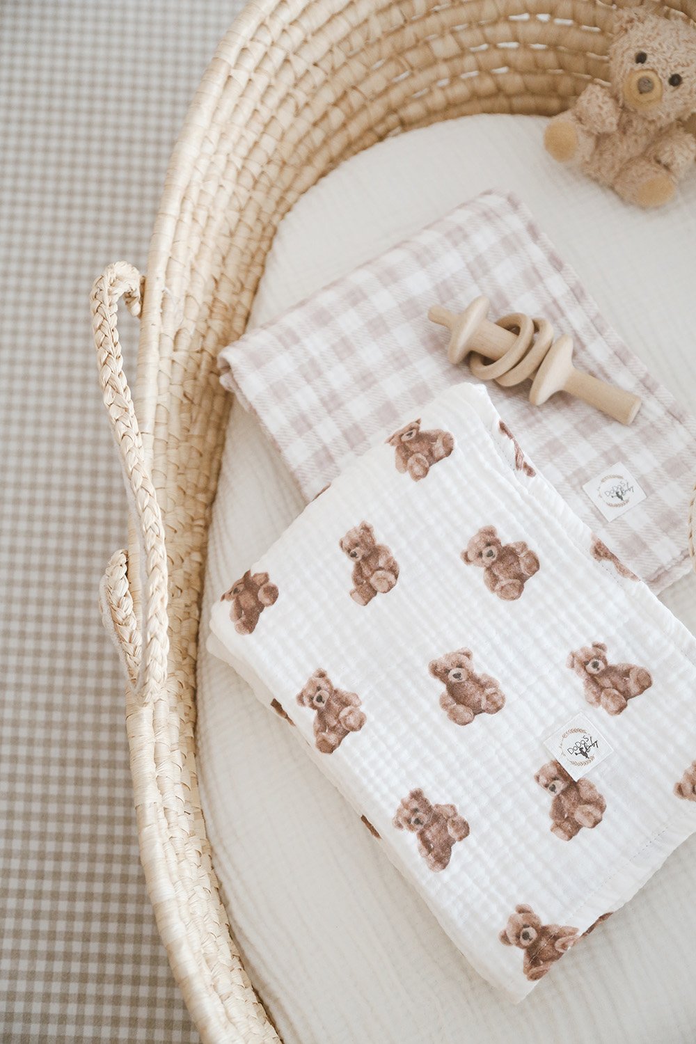 DoDo'S Baby-Çi̇ft Katli Ayicik Teddy Desen Organi̇k Müsli̇n Örtü-Yatak Örtüsü-5-fleurdirect.live
