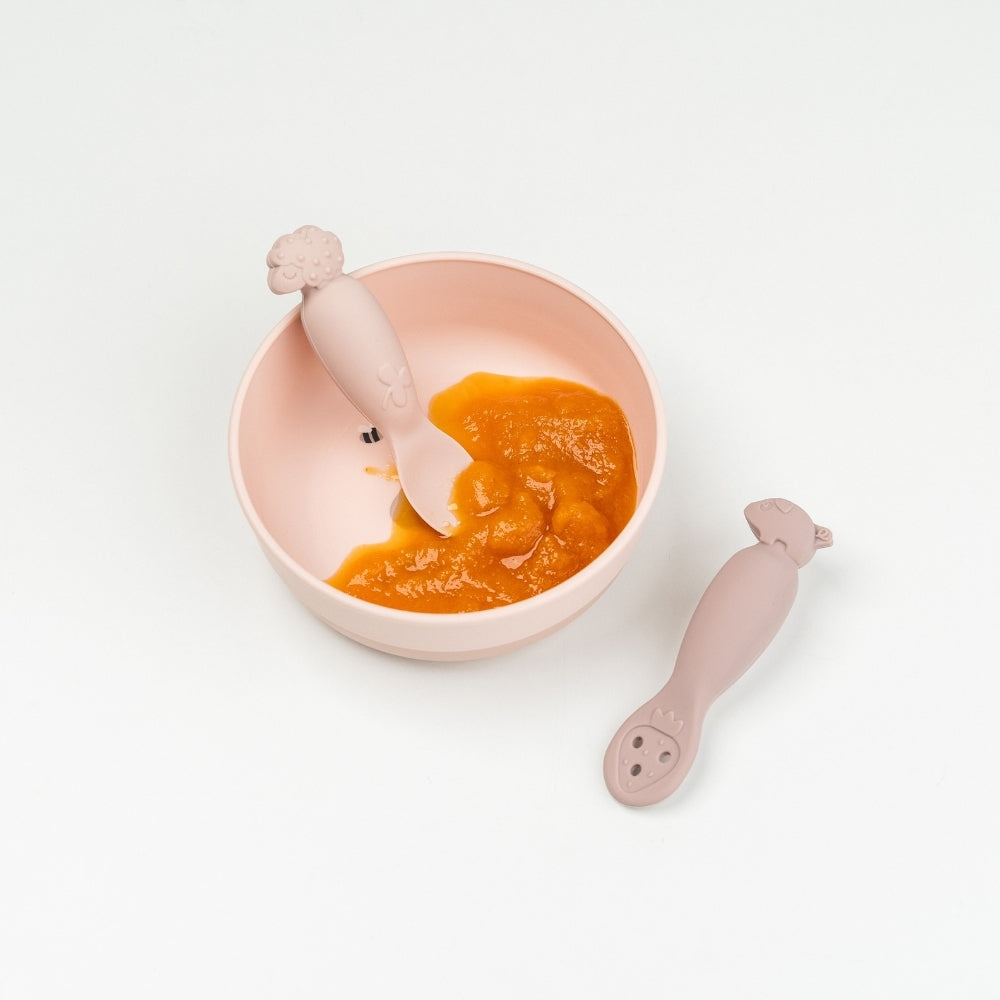 Done By Deer - Tiny Farm - 2'Li Silikon Alıştırma Ve Püre Kaşık Seti - Pembe