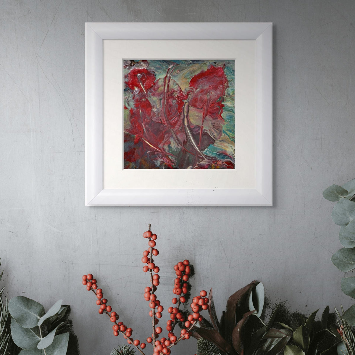 Esinti – 24 X 24 Cm Beyaz Çerçeveli Paspartülü El Yapımı Akrilik Tablo | Es Artisan Studio