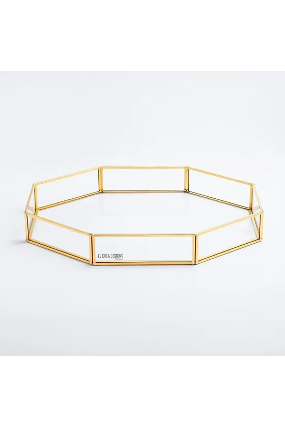 El Crea Designs-Sekizgen Pirinç Gold Tepsi Damat Kahvesi Nişan Sunum Tepsisi 35x25x6cm-Biblo-2-fleurdirect.live