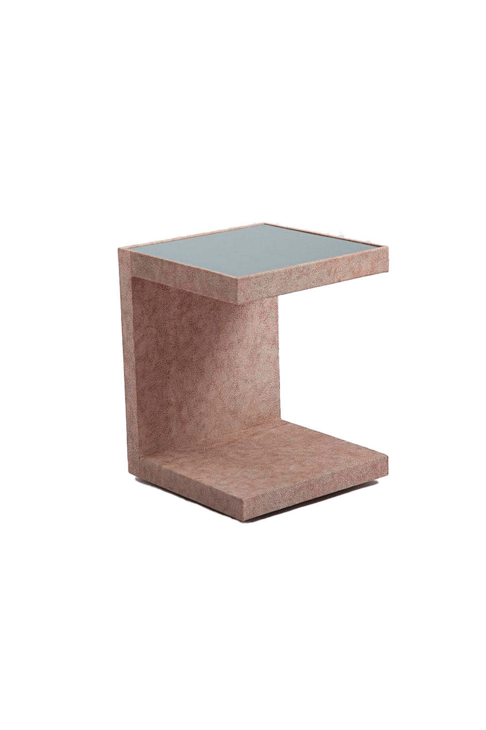 Estetik Decor-Pratika Yan Sehpa - Stingray Deri Kaplama Füme Ayna Üstlü Modern C Form Sehpa-Yan Sehpa-1-fleurdirect.live