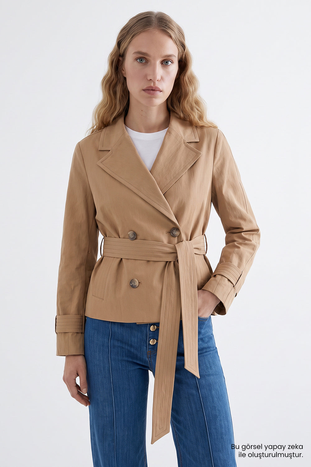 Exquise-Astarlı Beli Kuşaklı Kruvaze Regular Trençkot – Camel-Trençkot-10-fleurdirect.live