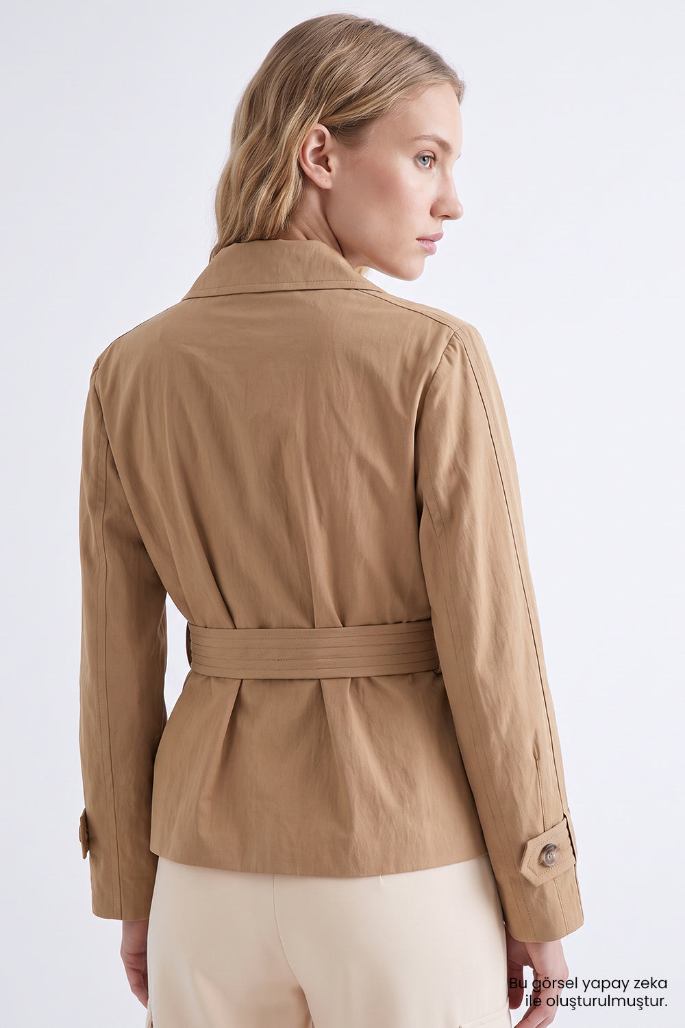 Exquise-Astarlı Beli Kuşaklı Kruvaze Regular Trençkot – Camel-Trençkot-3-fleurdirect.live