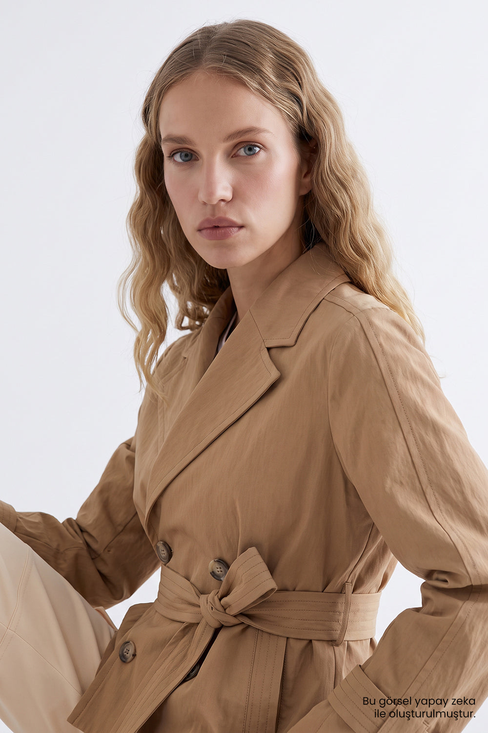 Exquise-Astarlı Beli Kuşaklı Kruvaze Regular Trençkot – Camel-Trençkot-6-fleurdirect.live