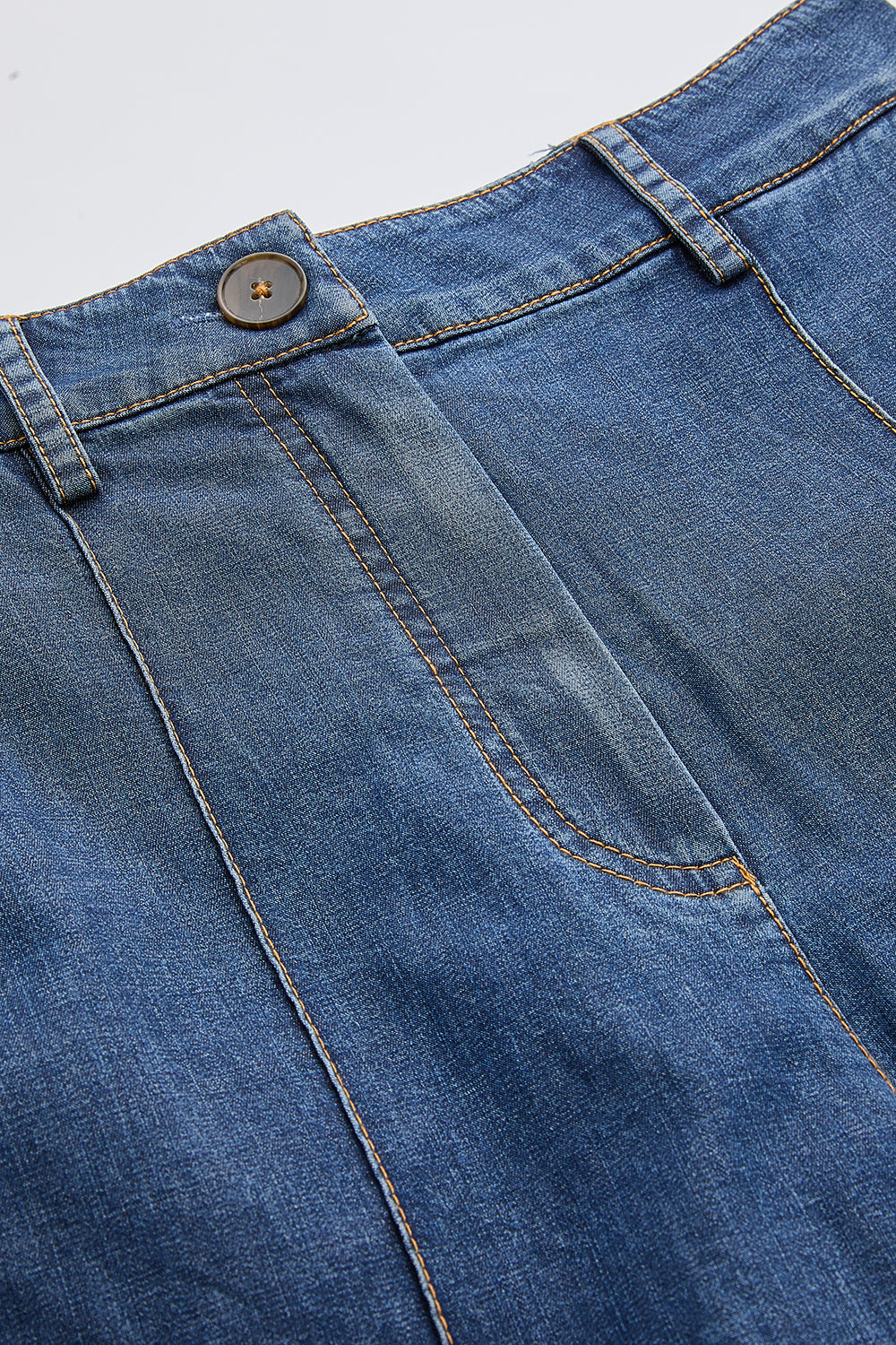 Cepli Fermuar Kapamalı Regular Denim Mini İndigo Şort