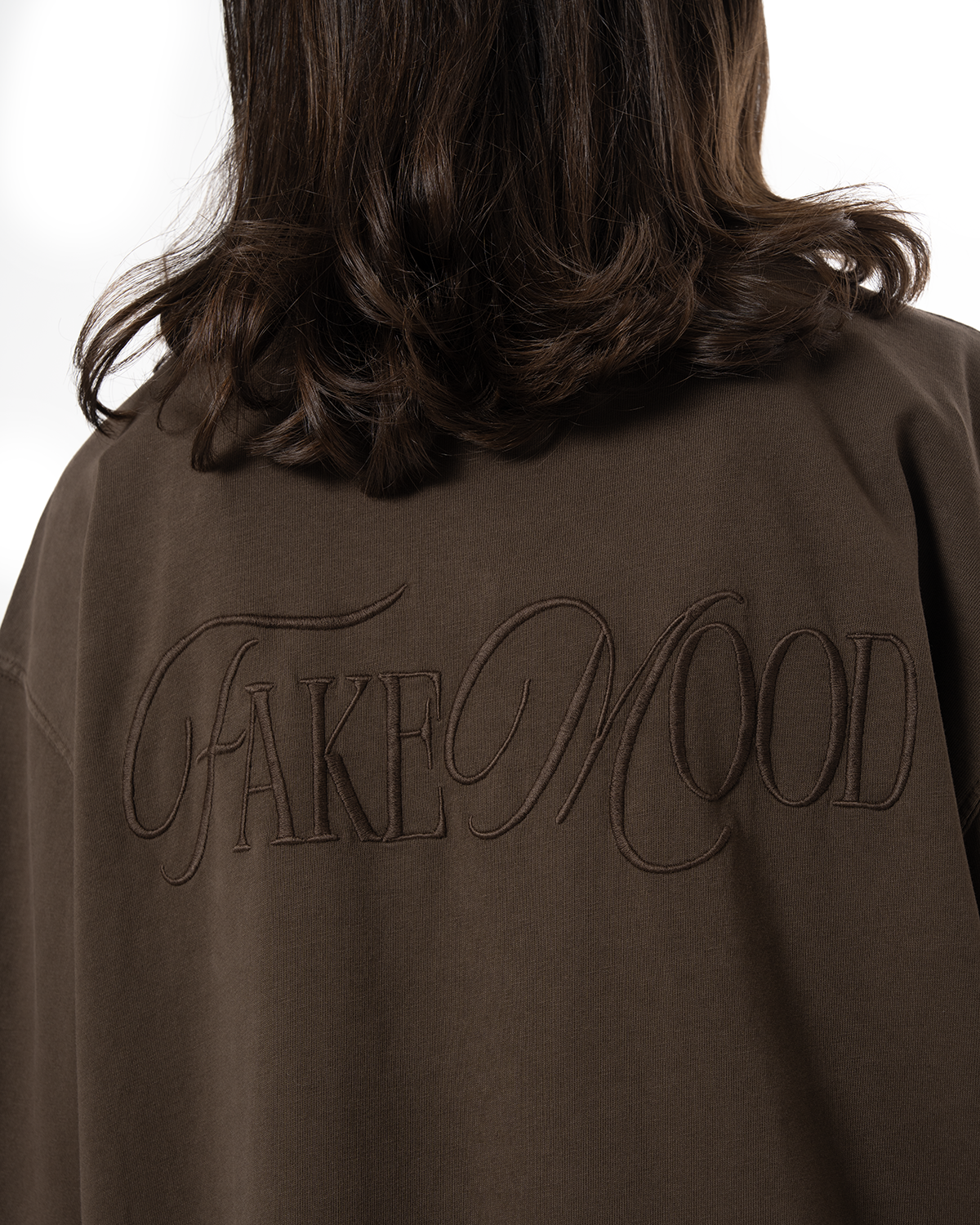 Kadın Oversize Fakemood Nakışlı Tişört - Kahverengi - 3