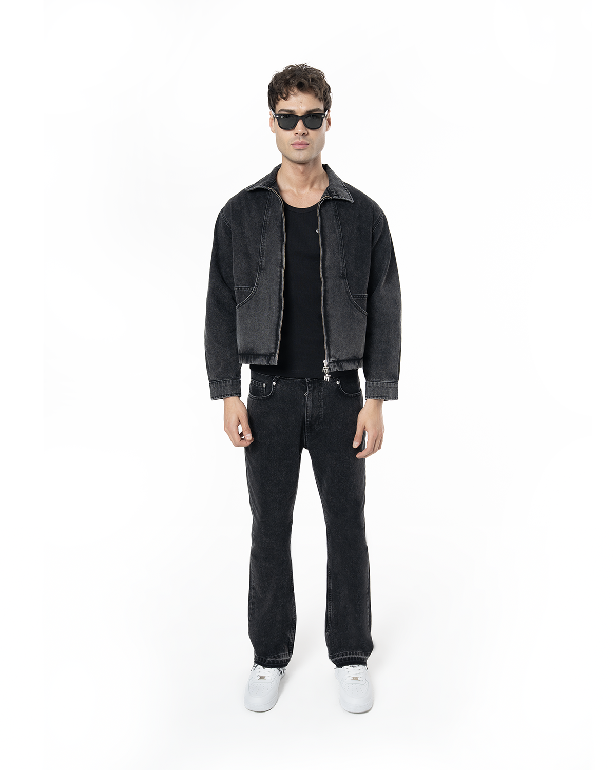 Unisex Relaxed Fit Fakemood Nakişli Premium Denim Pantolon - SiYah