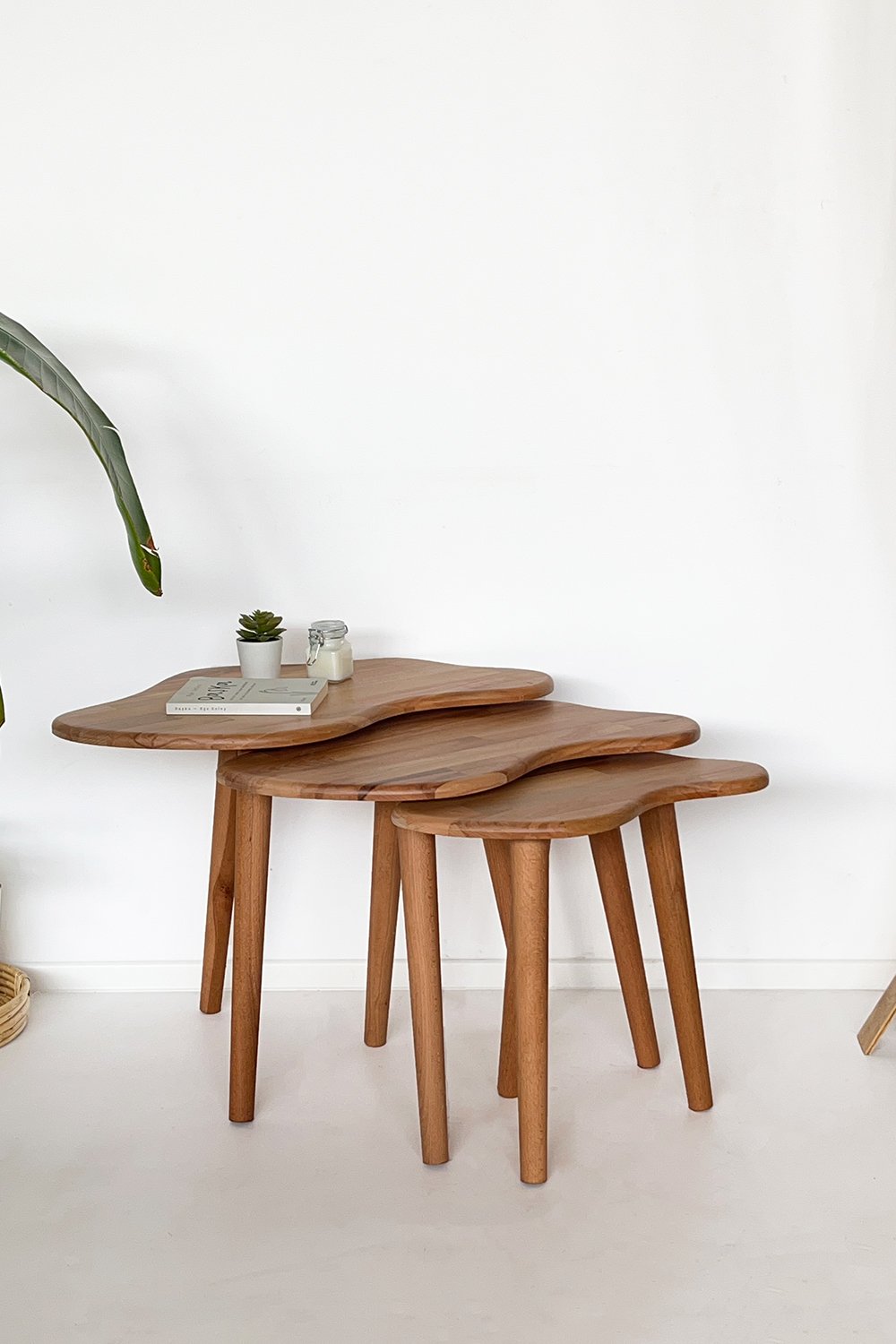 Fagus Wood-3'lü Zigon Bulut Sehpa Seti Masif Doğal Ahşap – İskandinav Tarzında Şık Ve Modern Tasarım, Yan & Dekoratif Sehpa-Sehpa-2-fleurdirect.live