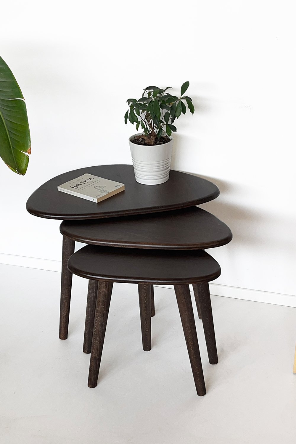 Fagus Wood-Doğal Masif Ahşap Damla Sehpa Seti - 3'lü Zigon Set Modern Ve Minimalist Sehpa Takımı (yan Sehpa, Orta Sehpa, Dekoratif Sehpa) (ceviz)-Sehpa-1-fleurdirect.live