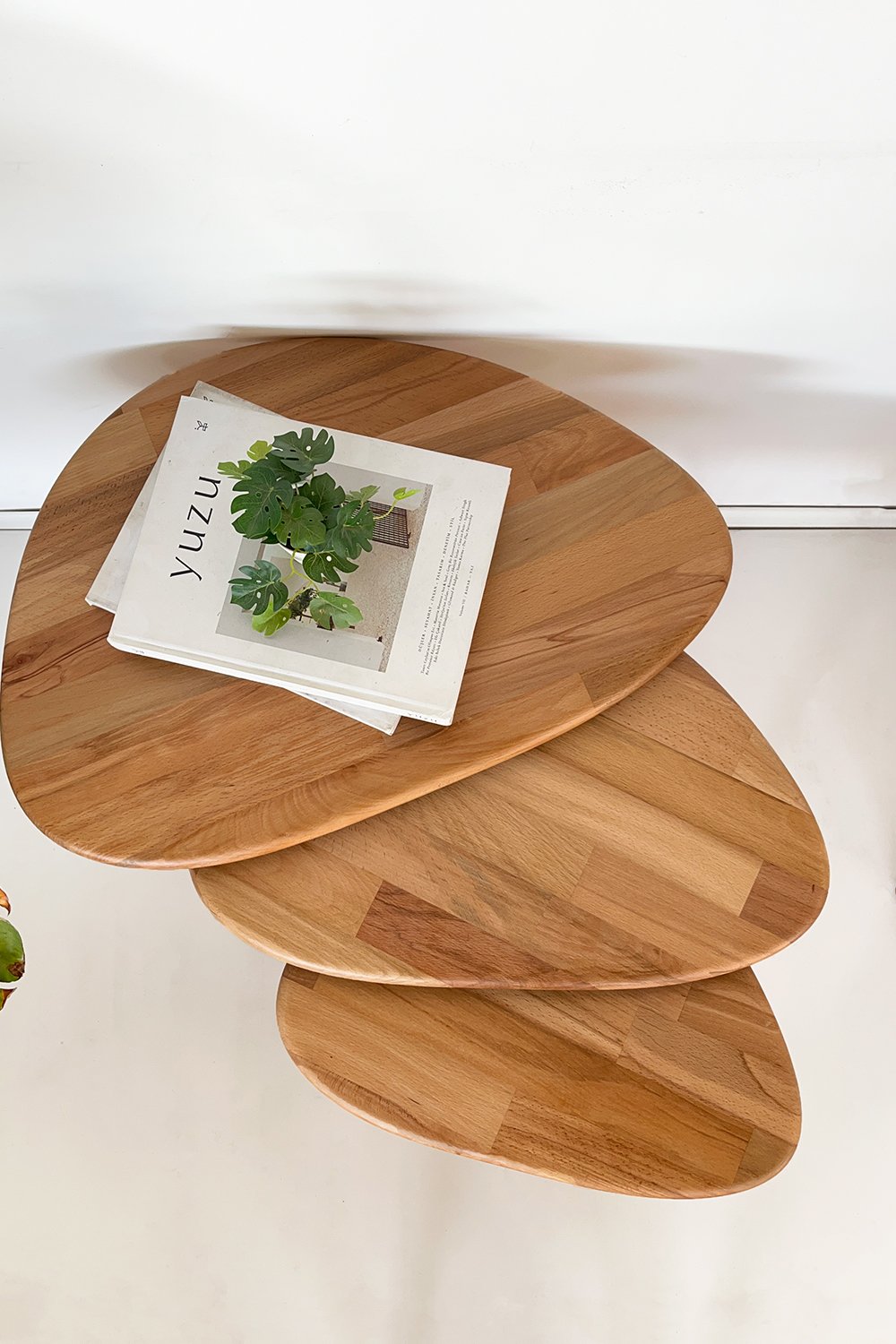 Fagus Wood-Doğal Masif Ahşap Damla Sehpa Seti - 3'lü Zigon Set Modern Ve Minimalist Sehpa Takımı (yan Sehpa, Orta Sehpa, Dekoratif Sehpa) (kayın)-Sehpa-4-fleurdirect.live