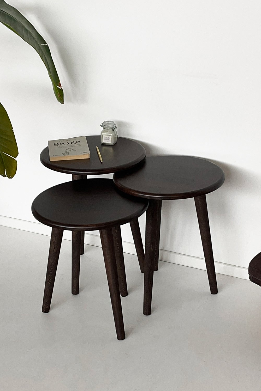 Fagus Wood-Doğal Masif Ahşap Yörünge Sehpa Seti - 3'lü Zigon Yuvarlak Modern Takım - Yan, Dekoratif Sehpa - Ceviz-Sehpa-2-fleurdirect.live