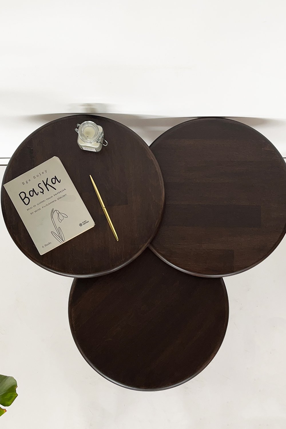 Fagus Wood-Doğal Masif Ahşap Yörünge Sehpa Seti - 3'lü Zigon Yuvarlak Modern Takım - Yan, Dekoratif Sehpa - Ceviz-Sehpa-5-fleurdirect.live