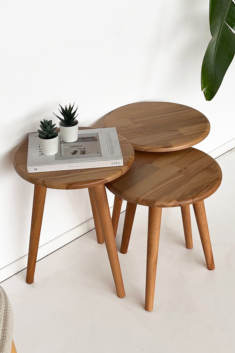 Fagus Wood-Doğal Masif Ahşap Yörünge Sehpa Seti - 3'lü Zigon Yuvarlak Modern Takım - Yan, Dekoratif Sehpa - Kayın-Sehpa-1-fleurdirect.live