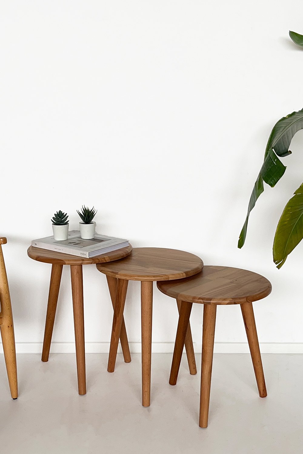 Fagus Wood-Doğal Masif Ahşap Yörünge Sehpa Seti - 3'lü Zigon Yuvarlak Modern Takım - Yan, Dekoratif Sehpa - Kayın-Sehpa-3-fleurdirect.live